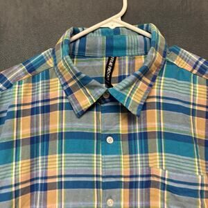 True Rock 3X Short Sleeve Plaid Button Shirt Blue Green Summer Top Grunge Skater